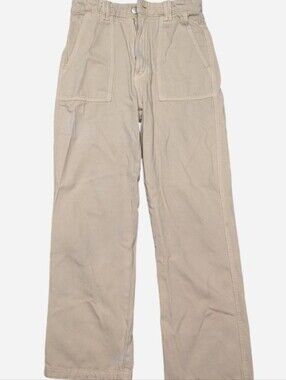 Zara Cream Beige Wide Leg Baggy Fit Denim Pants w/ Slant Pockets, Size Small